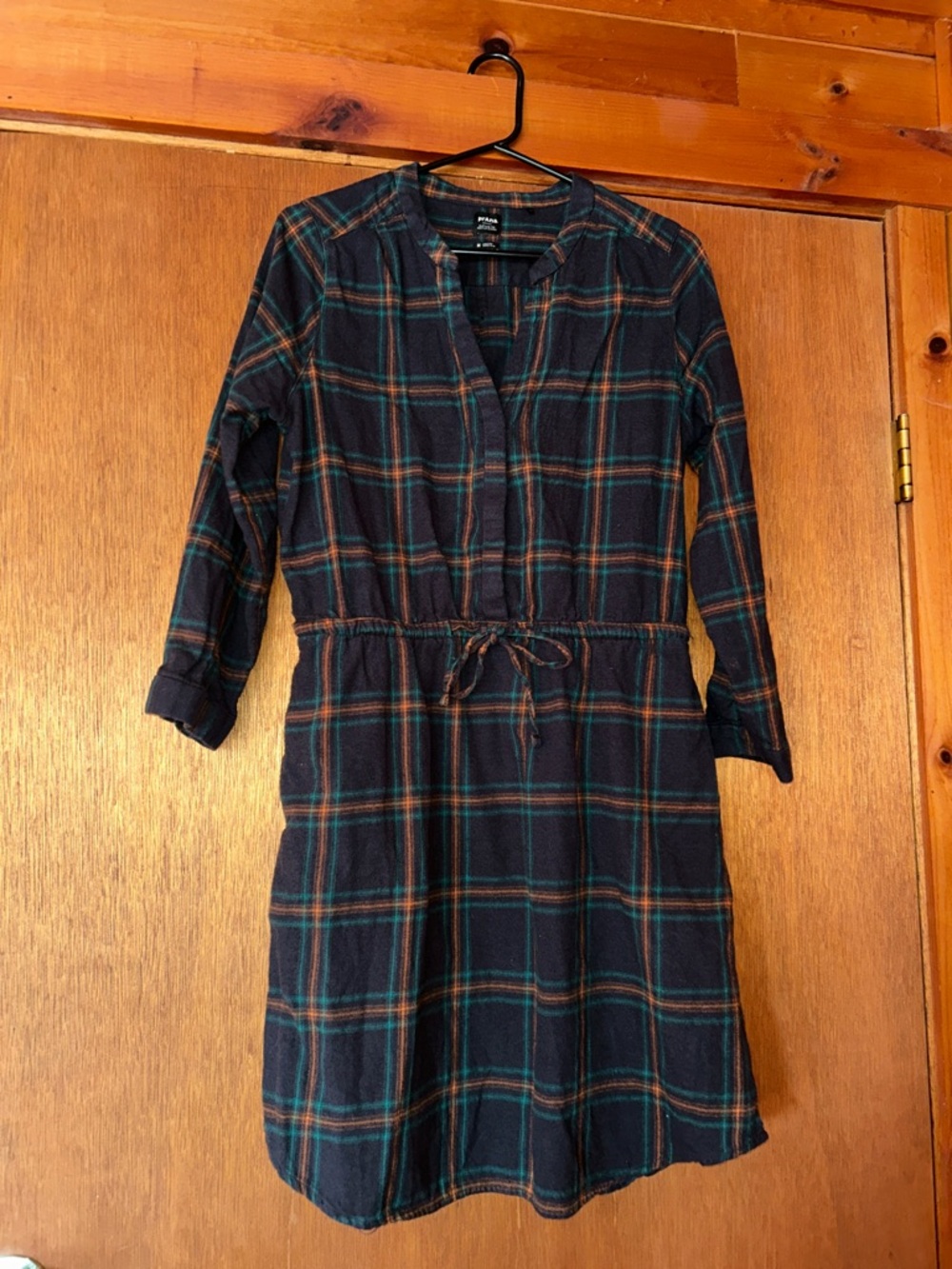 Plaid Drawstring Waist Shirt Dress in Dark Blue and Teal